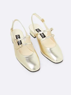 Laminated Platinium Leather Slingback Mary Janes-Carel Hot