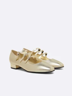 Laminated Platinium Leather Mary Janes Ballet Flats-Carel Store