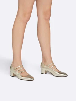Laminated Platinum Leather Mary Janes Pumps-Carel Online