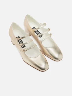 Laminated Platinum Leather Mary Janes Pumps-Carel Online
