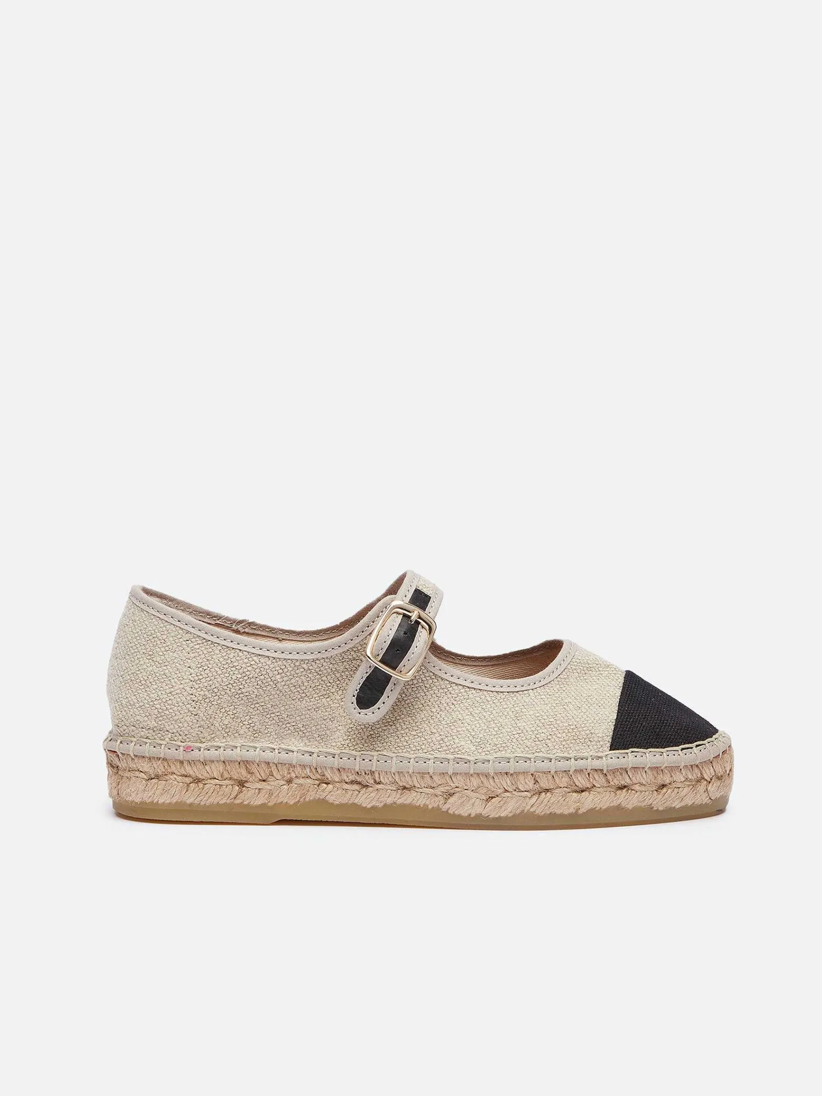 Natural And Black Linen Mary Janes Espadrilles-Carel Discount