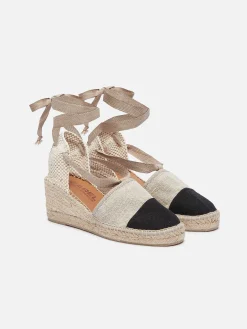 Natural And Black Linen Wedge Espadrilles-Carel Flash Sale