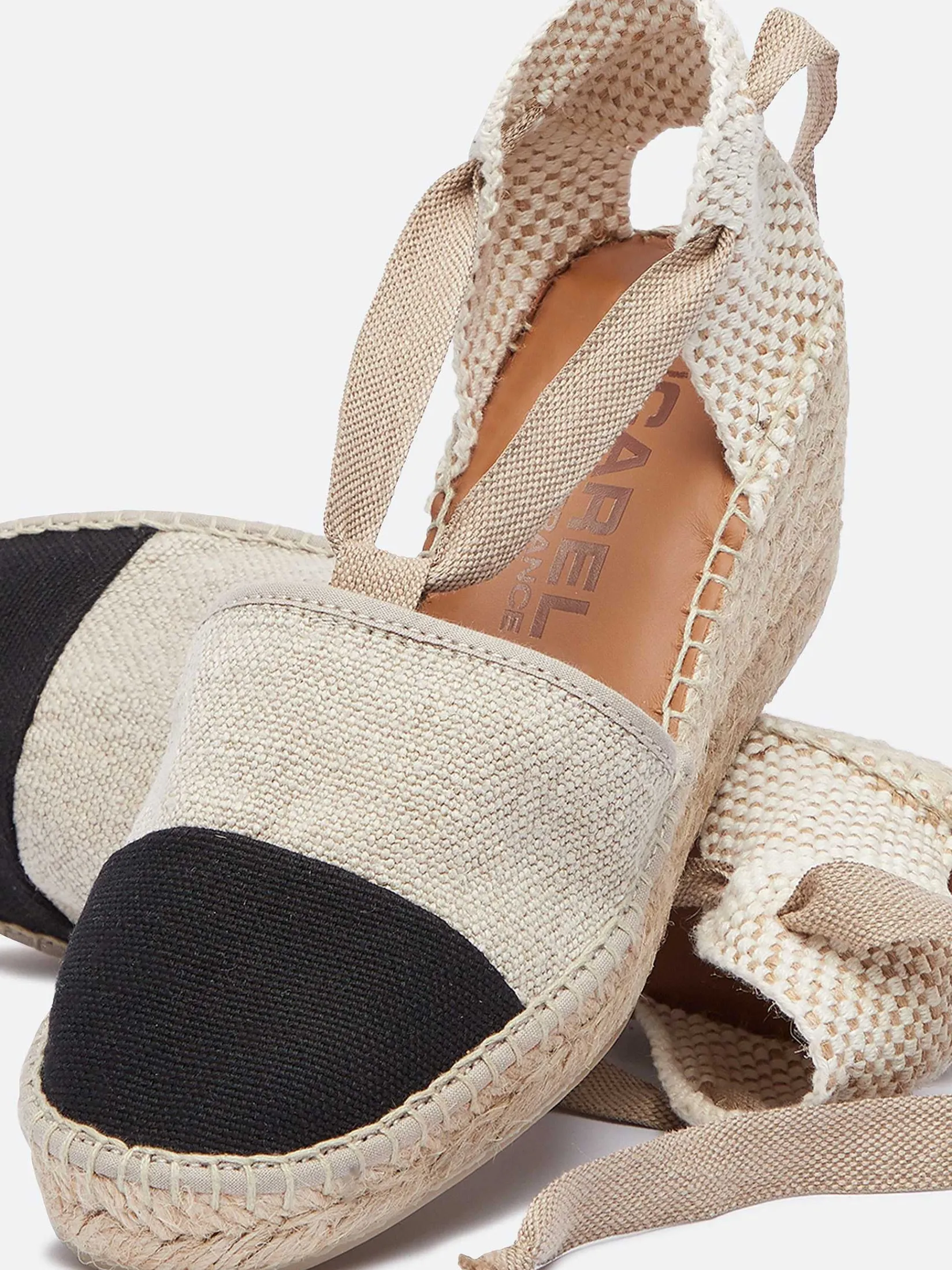 Natural And Black Linen Wedge Espadrilles-Carel Flash Sale