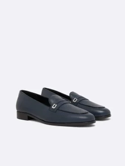 Navy Blue Leather Loafers-Carel Cheap