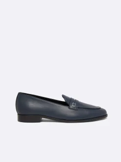 Navy Blue Leather Loafers-Carel Cheap