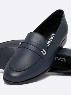 Navy Blue Leather Loafers-Carel Cheap