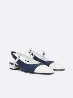 Navy Leather And White Patent Leather Slingback-Carel Discount