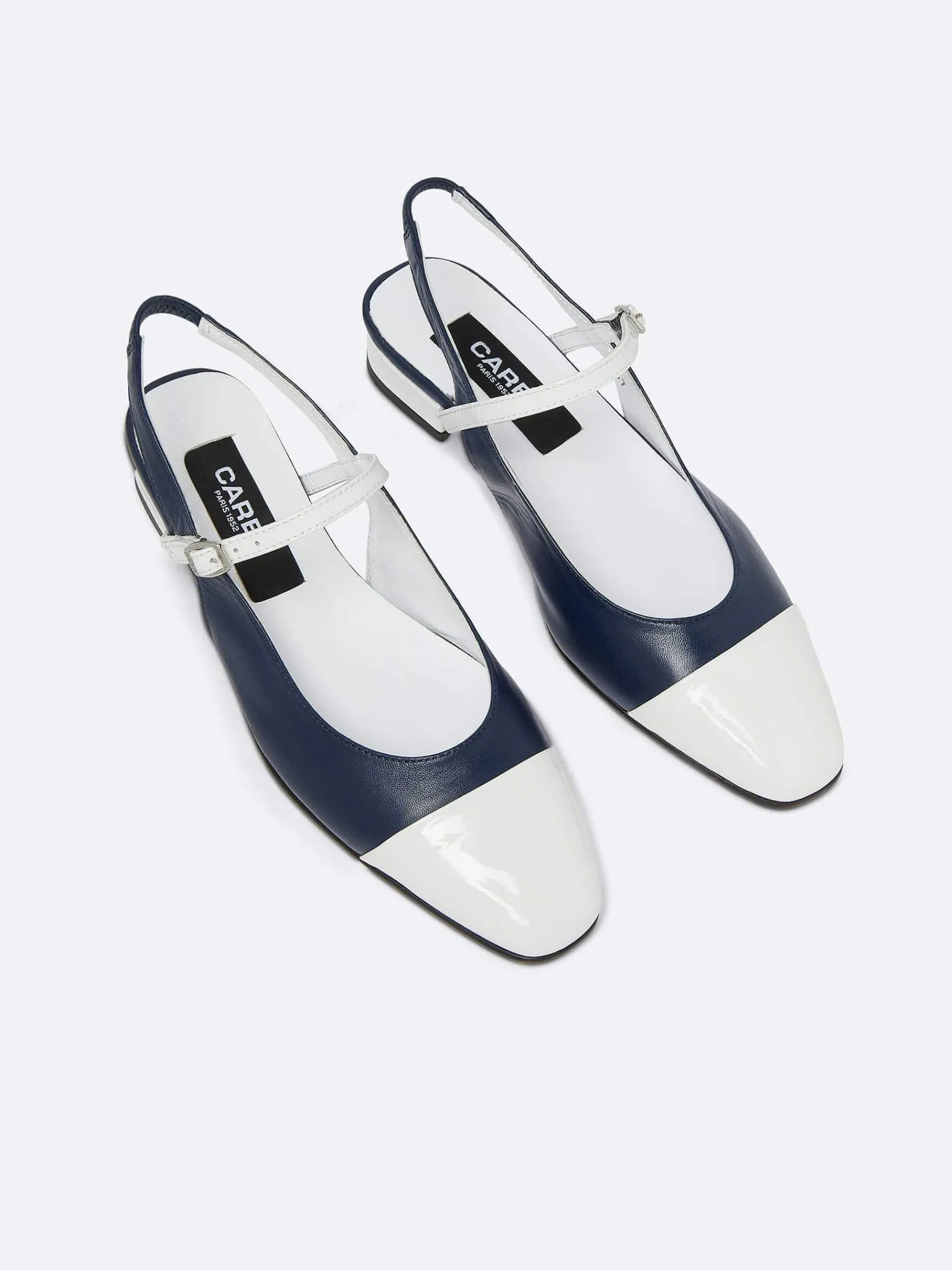 Navy Leather And White Patent Leather Slingback-Carel Discount