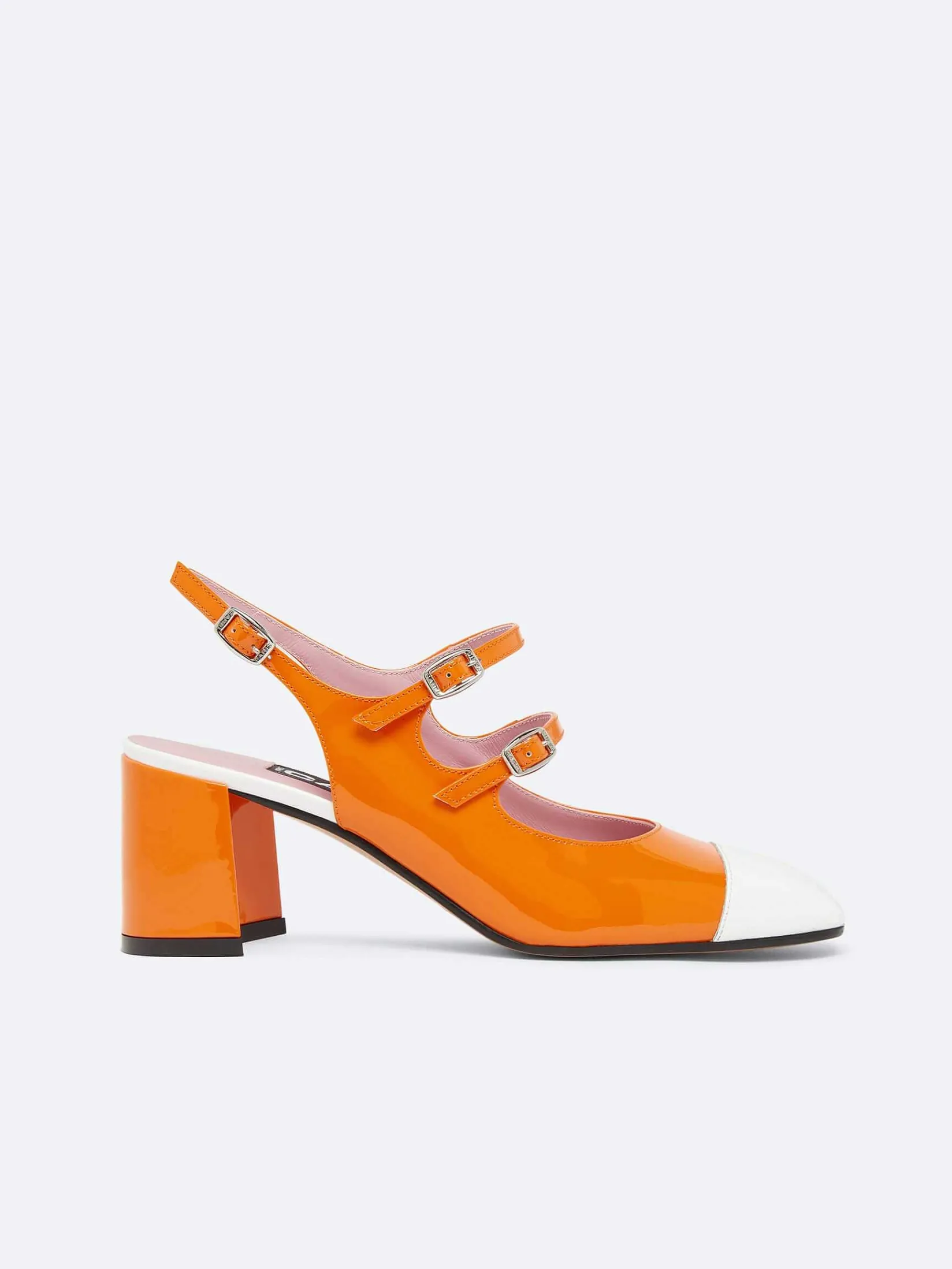 Orange And White Patent Leather Slingback Mary Janes-Carel Cheap