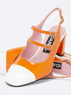Orange And White Patent Leather Slingback Mary Janes-Carel Cheap