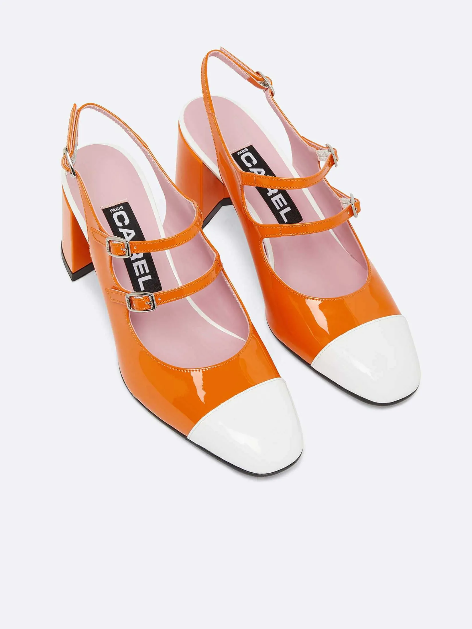 Orange And White Patent Leather Slingback Mary Janes-Carel Cheap