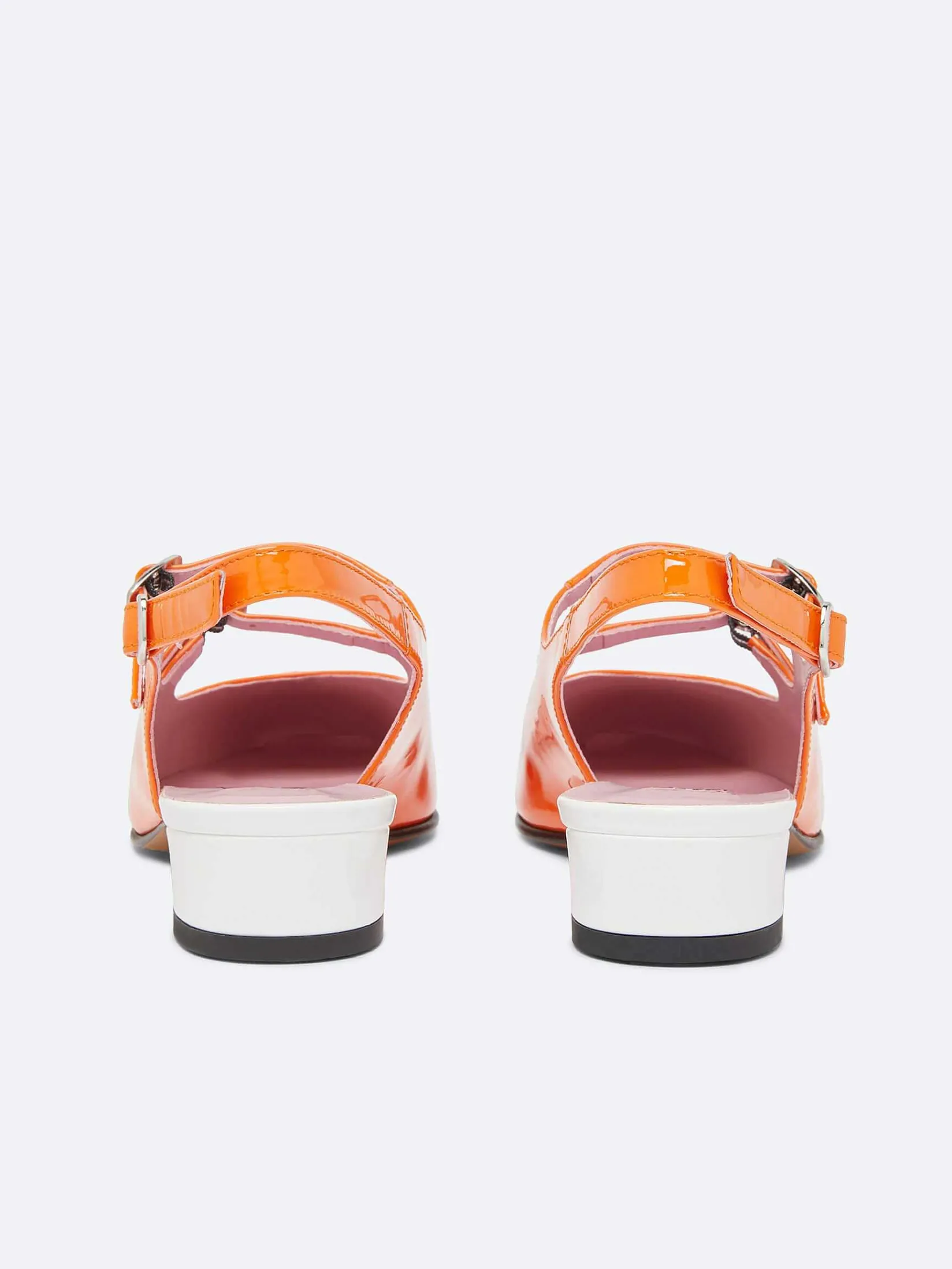 Orange And White Patent Leather Slingback Mary Janes-Carel Cheap