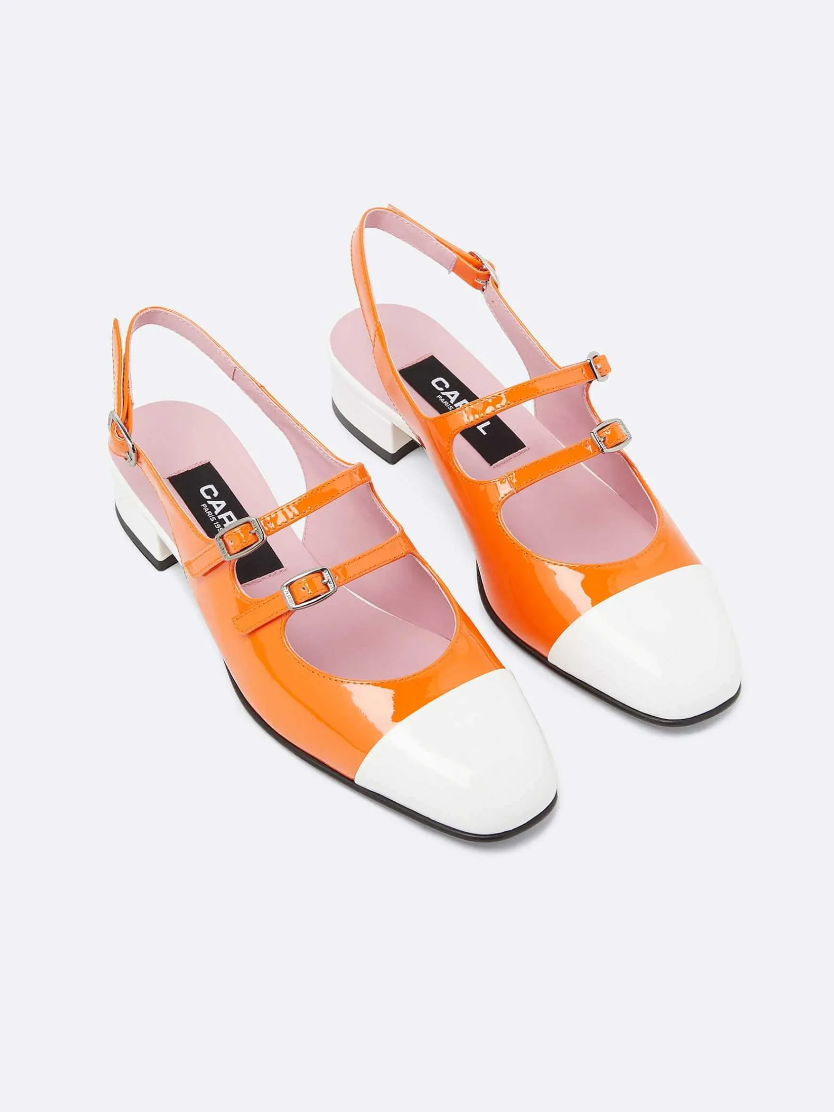 Orange And White Patent Leather Slingback Mary Janes-Carel Cheap