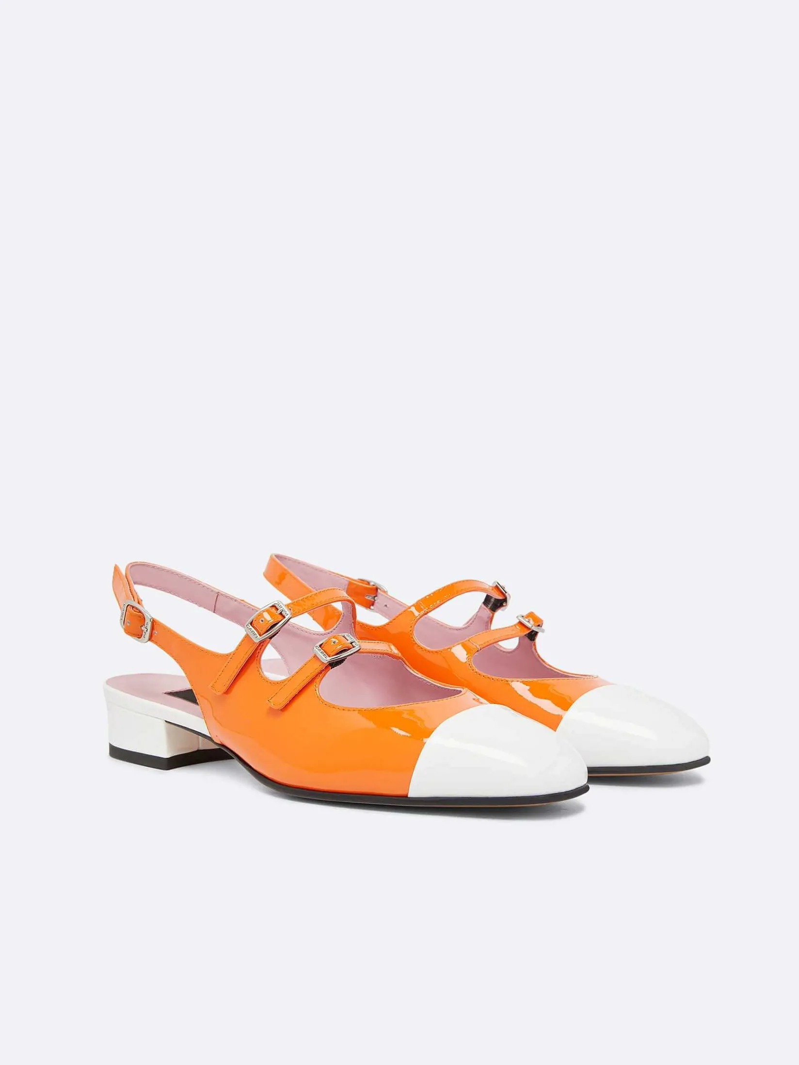 Orange And White Patent Leather Slingback Mary Janes-Carel Cheap