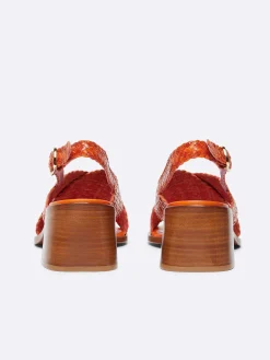 Orange Leather Woven Sandals-Carel Fashion