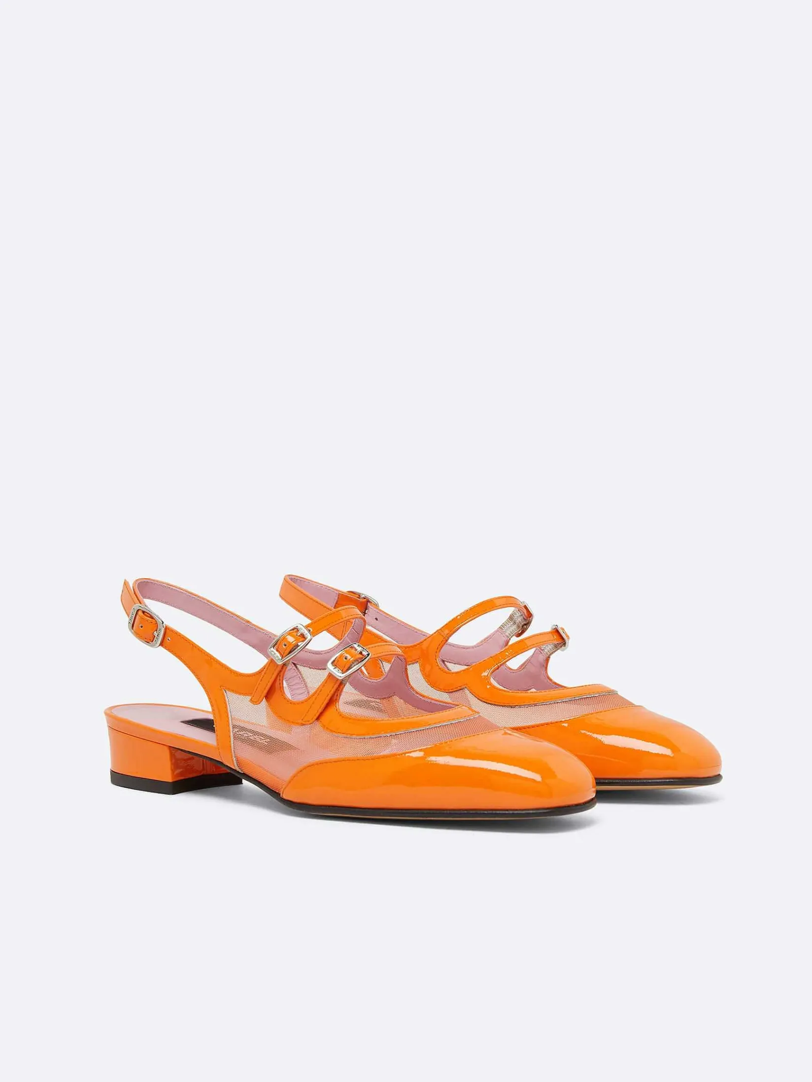Orange Mesh And Patent Leather Slingback Mary Janes-Carel Clearance