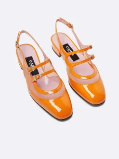 Orange Mesh And Patent Leather Slingback Mary Janes-Carel Clearance