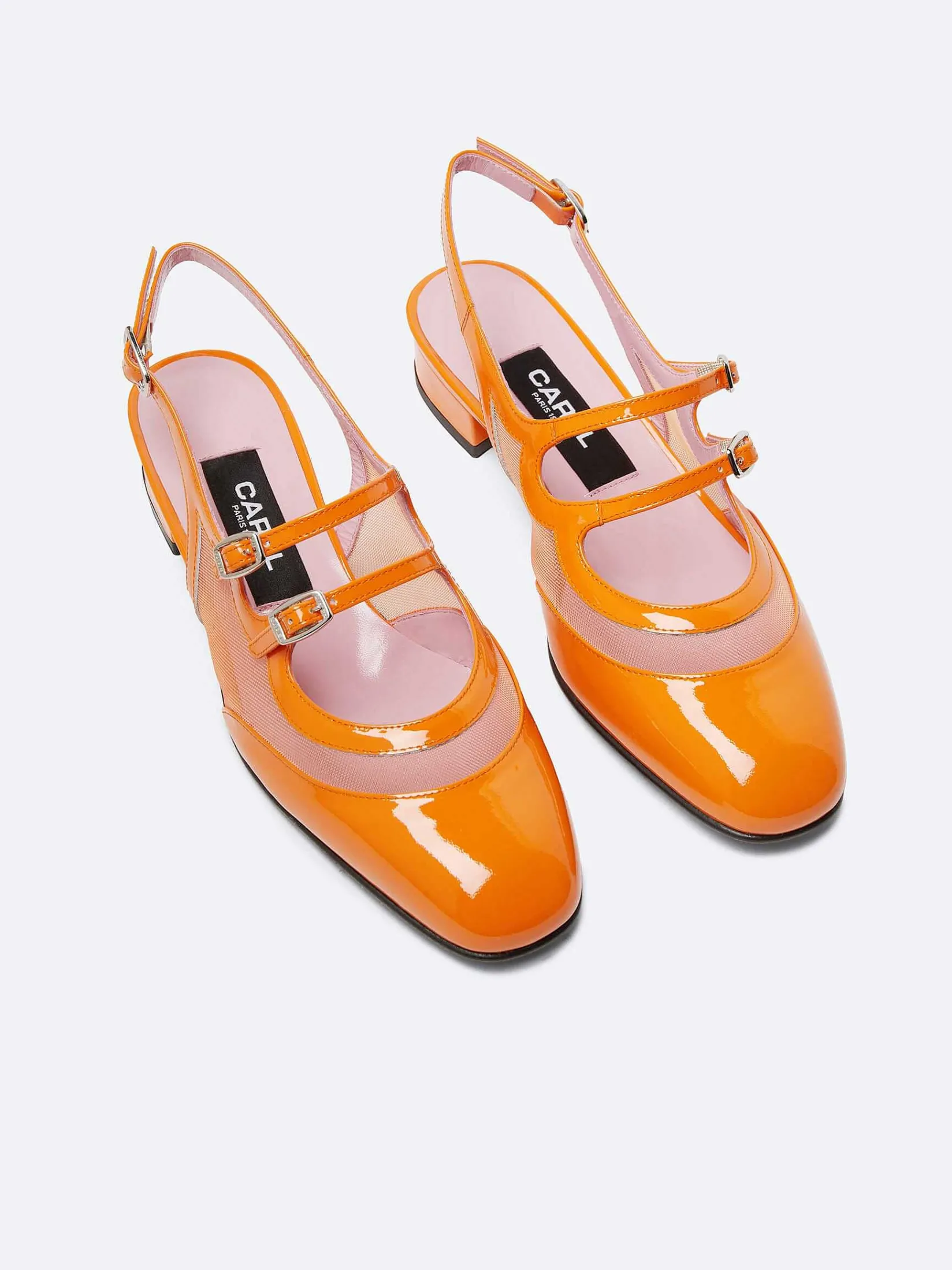 Orange Mesh And Patent Leather Slingback Mary Janes-Carel Clearance
