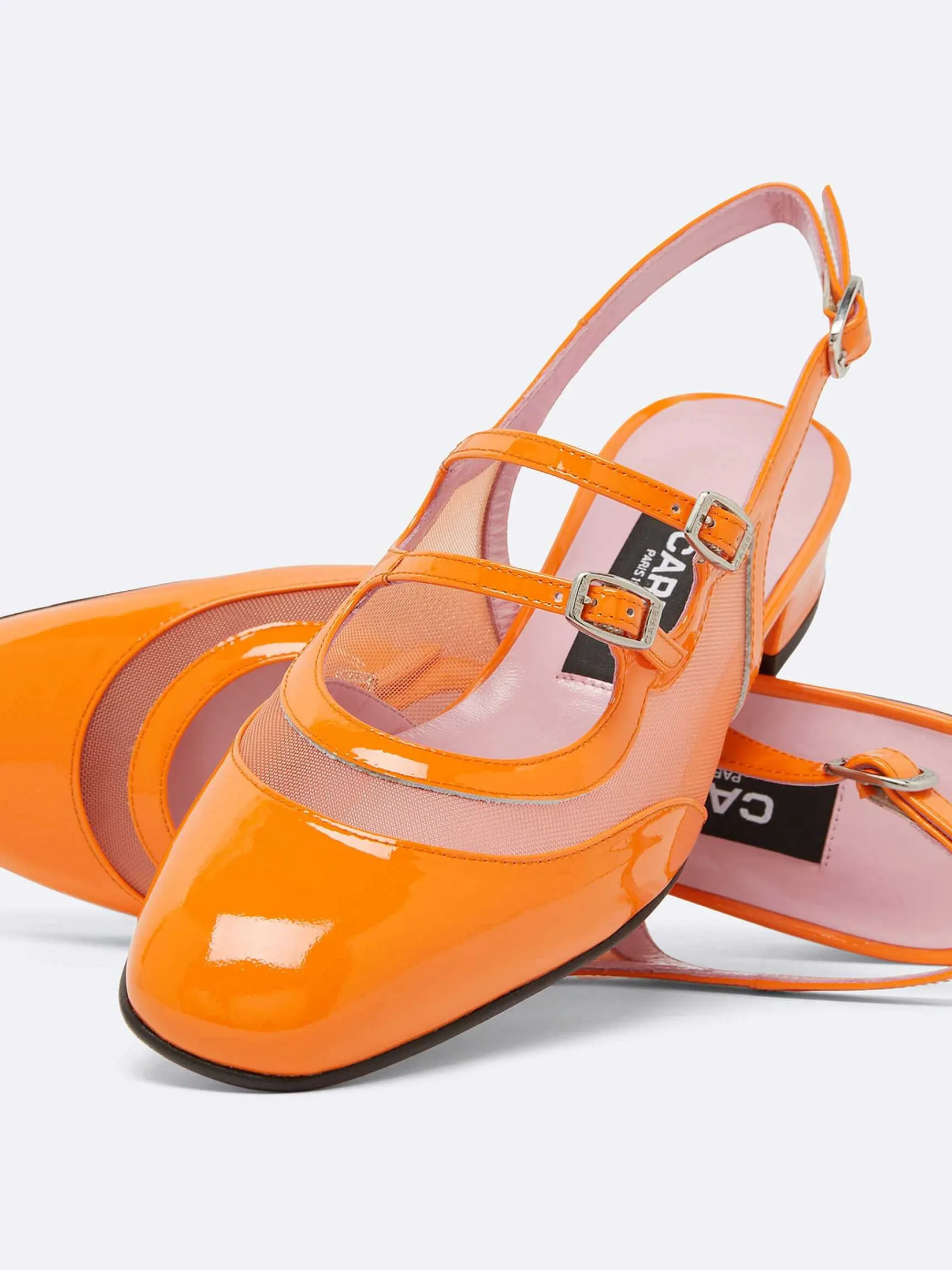 Orange Mesh And Patent Leather Slingback Mary Janes-Carel Clearance