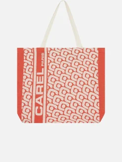 Orange Monogrammed Tote Bag With Jacquard Weave-Carel Hot