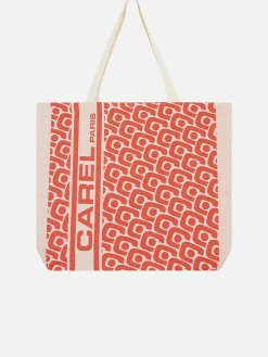 Orange Monogrammed Tote Bag With Jacquard Weave-Carel Hot