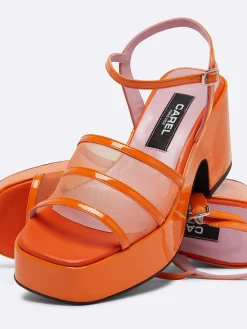 Orange Patent Leather And Mesh Sandals-Carel Best Sale
