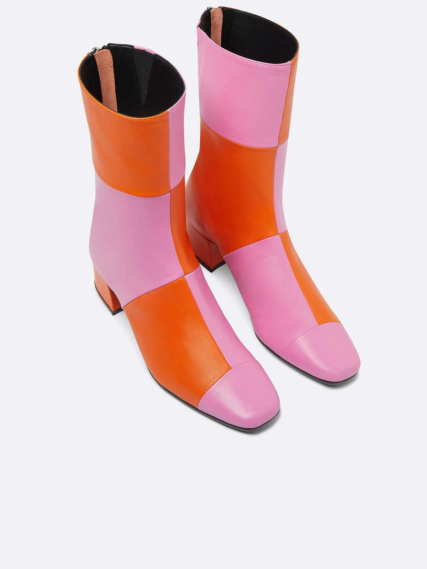 Pink And Orange Checkerboard Leather Ankle Boots-Carel Best Sale