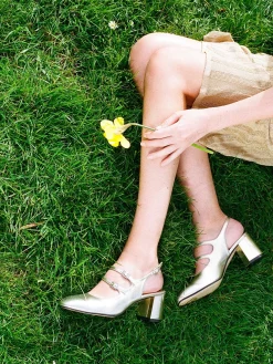 Platinum Leather Laminated Slingback Mary Janes-Carel Discount
