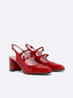 Red Patent Leather Slingback Mary Janes-Carel Fashion