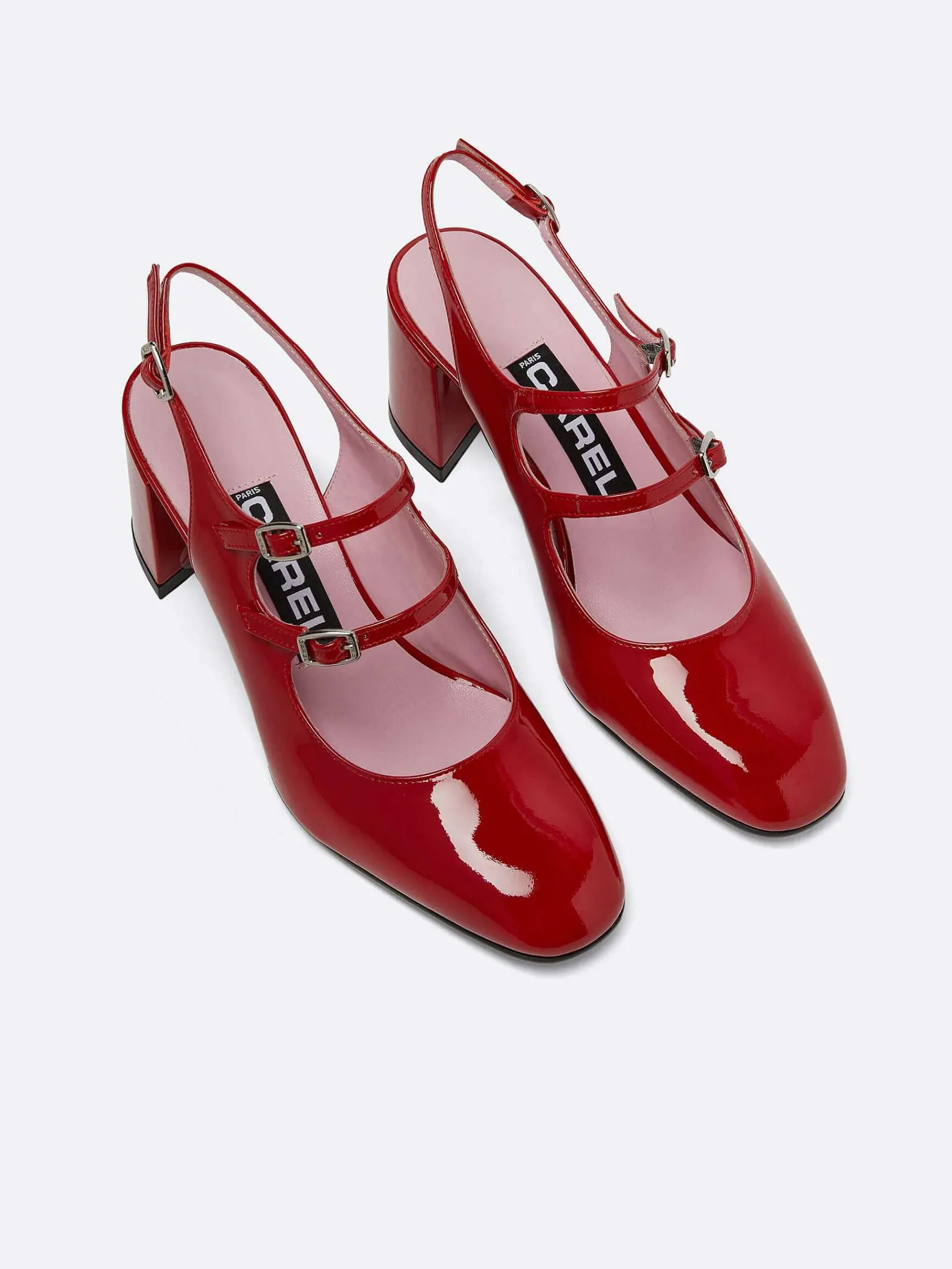 Red Patent Leather Slingback Mary Janes-Carel Fashion