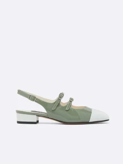 Sage Green And Water Green Patent Upcycled Leather Slingback Mary Janes-Carel Fashion
