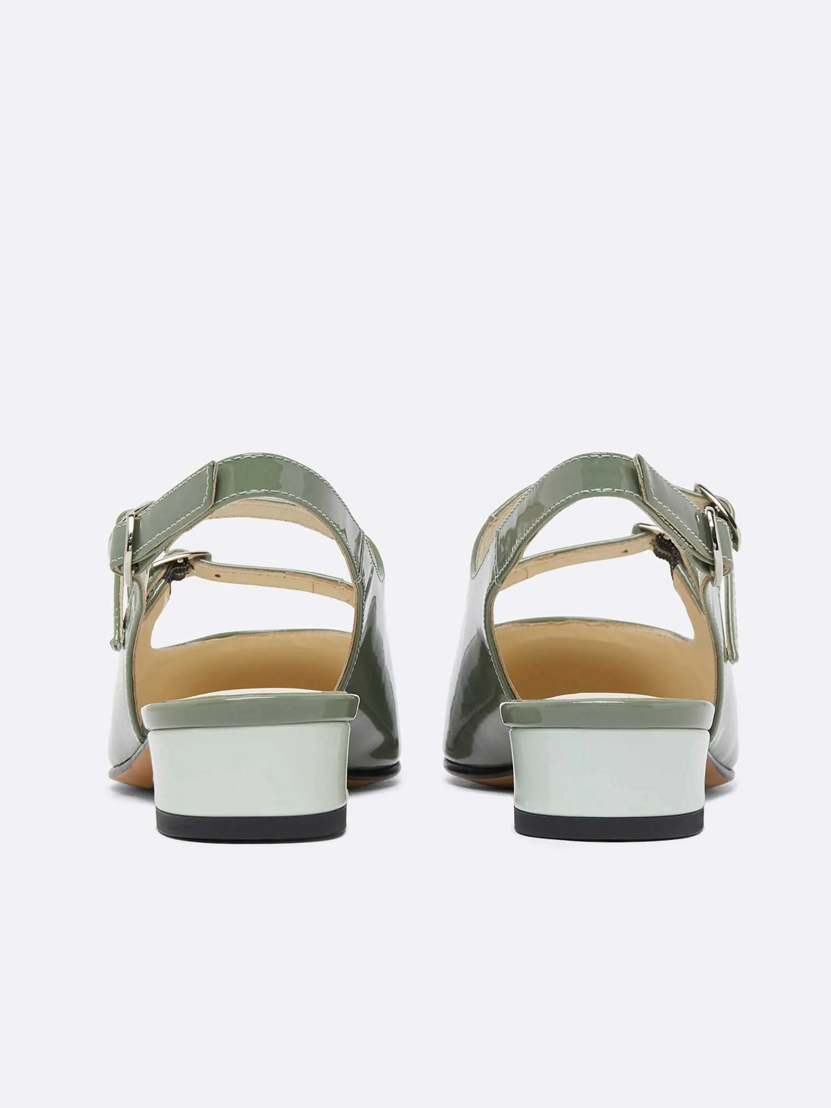 Sage Green And Water Green Patent Upcycled Leather Slingback Mary Janes-Carel Fashion
