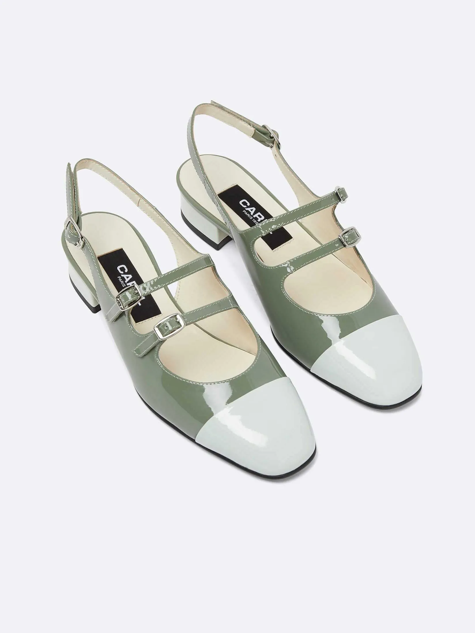 Sage Green And Water Green Patent Upcycled Leather Slingback Mary Janes-Carel Fashion