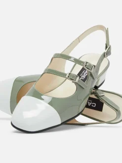 Sage Green And Water Green Patent Upcycled Leather Slingback Mary Janes-Carel Fashion