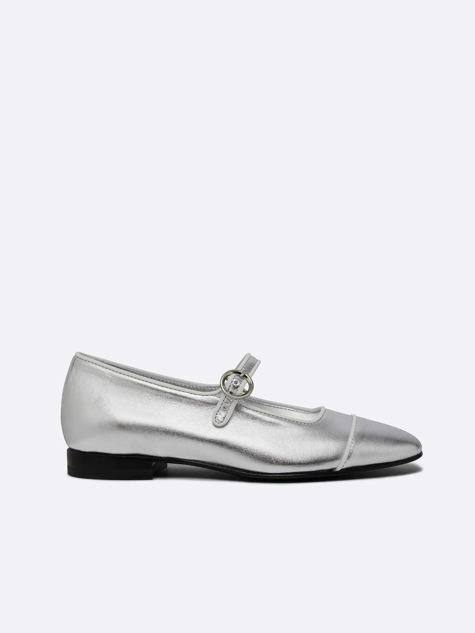Silver And White Piping Leather Mary Janes-Carel Fashion