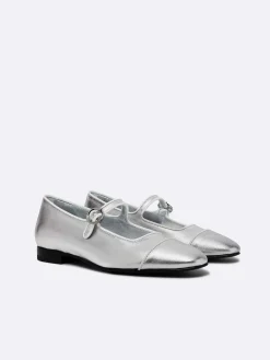 Silver And White Piping Leather Mary Janes-Carel Fashion