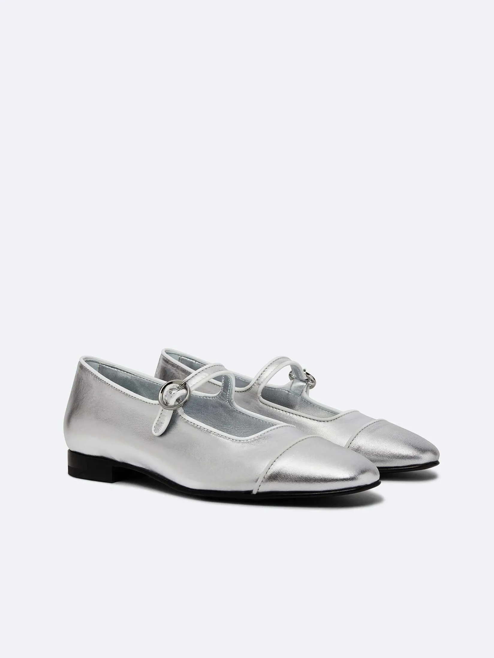 Silver And White Piping Leather Mary Janes-Carel Fashion