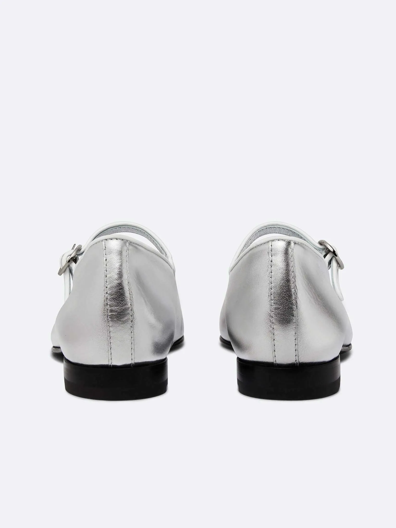 Silver And White Piping Leather Mary Janes-Carel Fashion