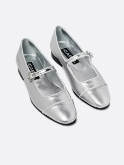 Silver And White Piping Leather Mary Janes-Carel Fashion