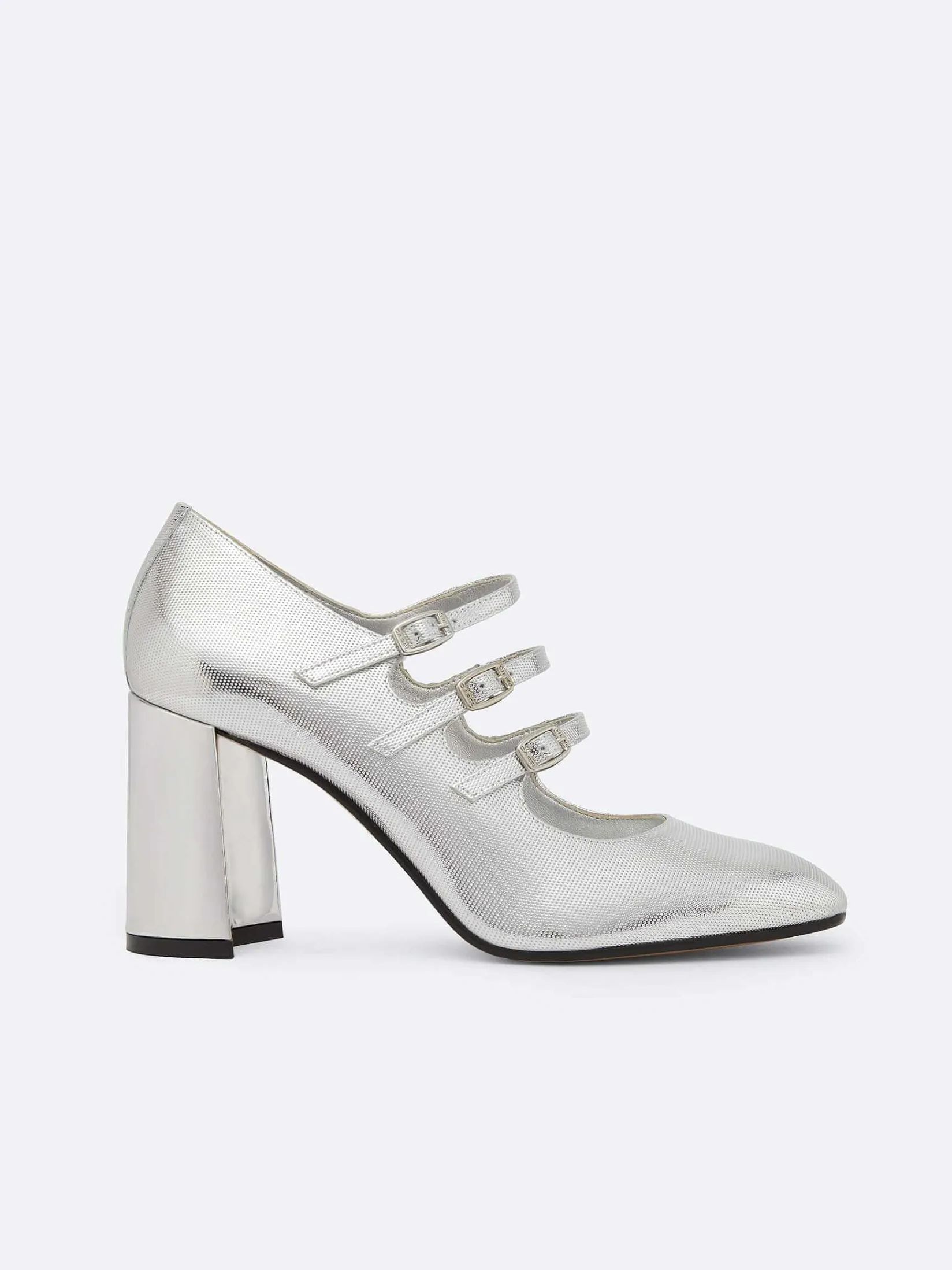 Silver Embossed Leather Mary Janes Pumps-Carel Clearance