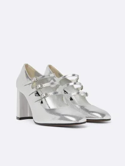 Silver Embossed Leather Mary Janes Pumps-Carel Clearance