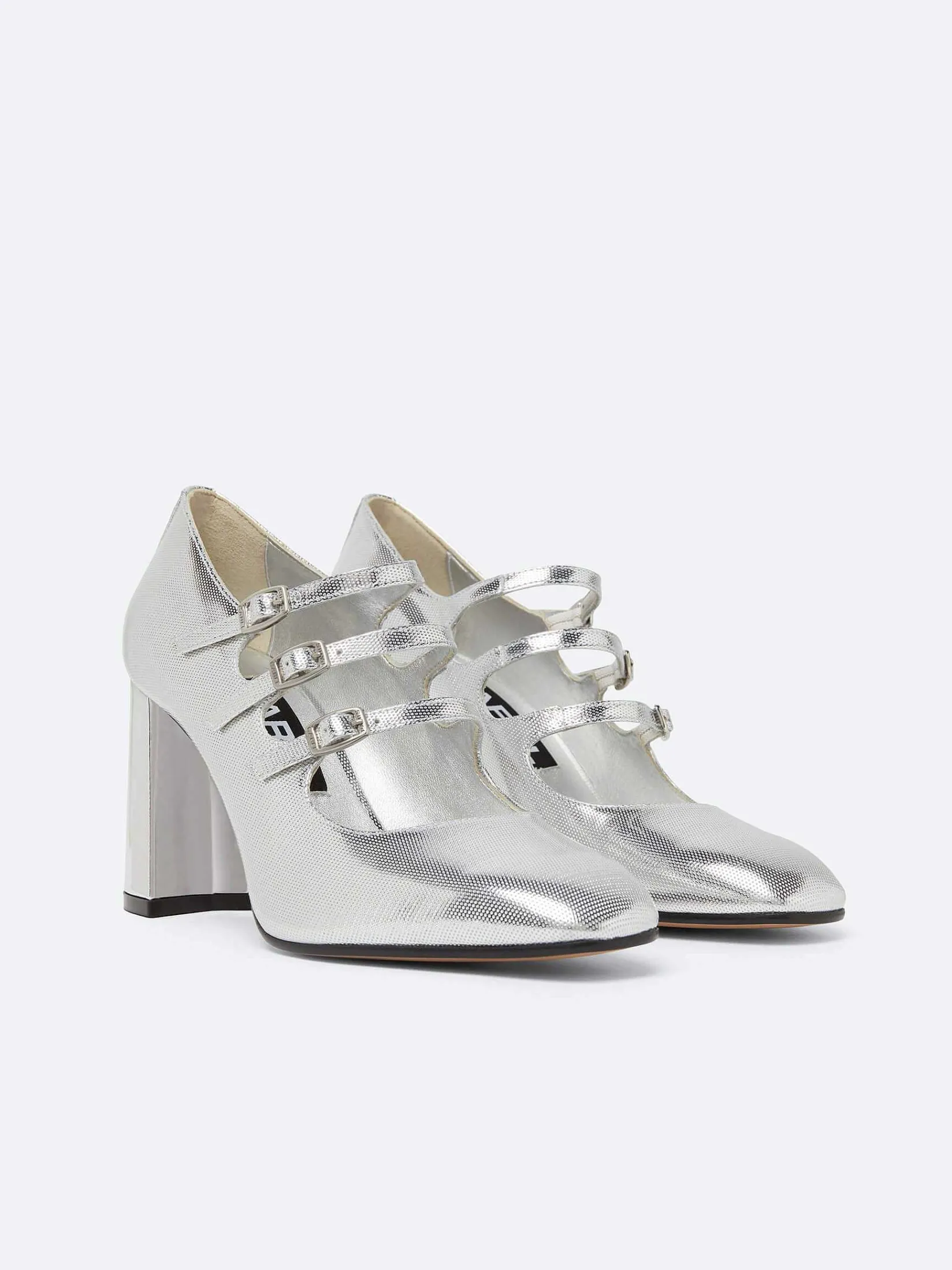Silver Embossed Leather Mary Janes Pumps-Carel Clearance