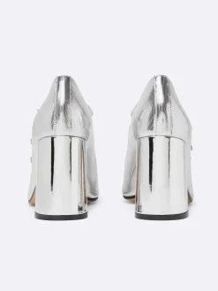 Silver Embossed Leather Mary Janes Pumps-Carel Clearance