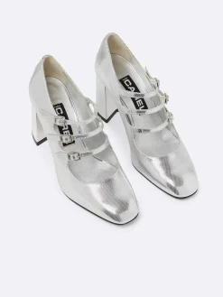 Silver Embossed Leather Mary Janes Pumps-Carel Clearance