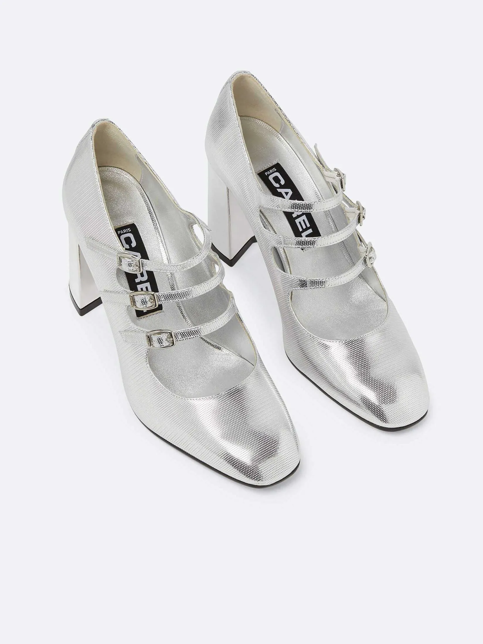 Silver Embossed Leather Mary Janes Pumps-Carel Clearance