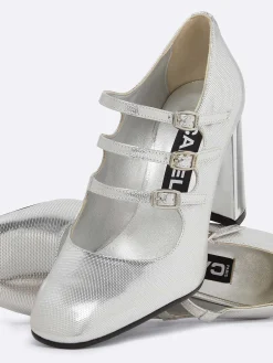 Silver Embossed Leather Mary Janes Pumps-Carel Clearance
