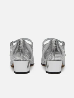Silver Embossed Leather Mary Janes-Carel Sale