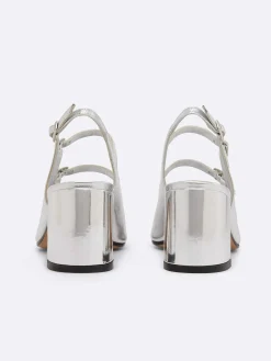Silver Embossed Leather Slingback Mary Janes-Carel Fashion