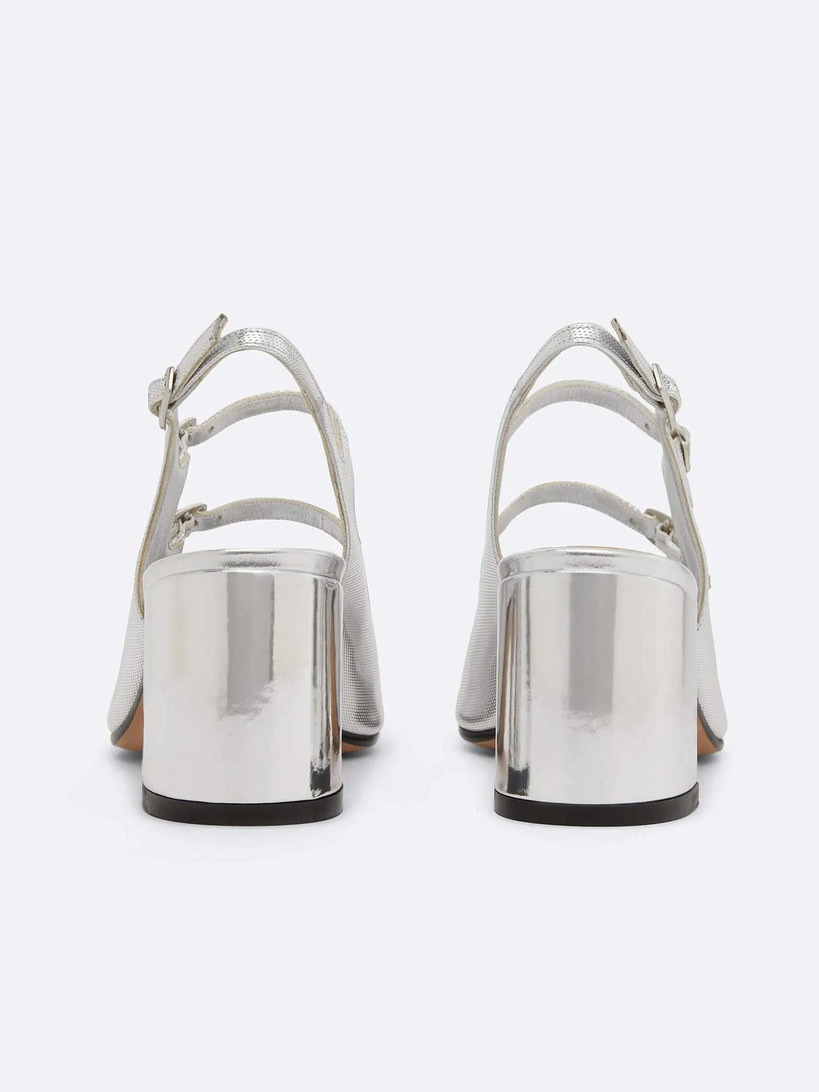 Silver Embossed Leather Slingback Mary Janes-Carel Fashion
