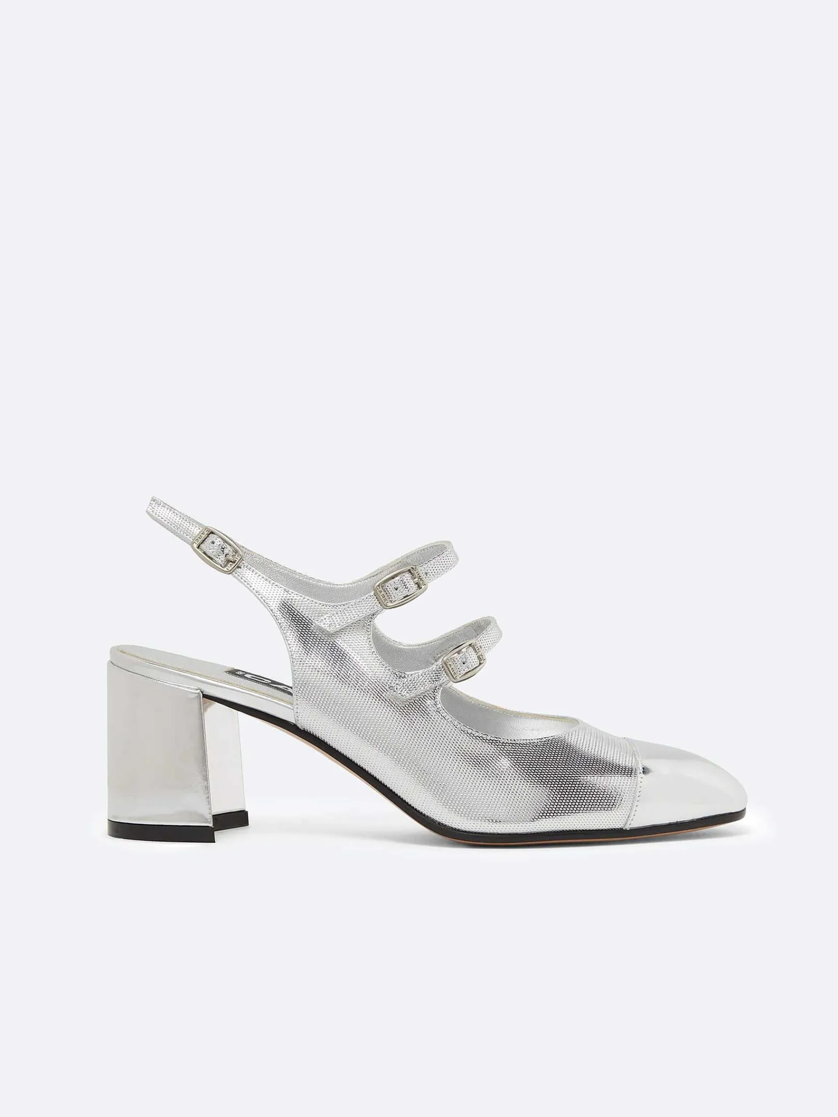Silver Embossed Leather Slingback Mary Janes-Carel Fashion